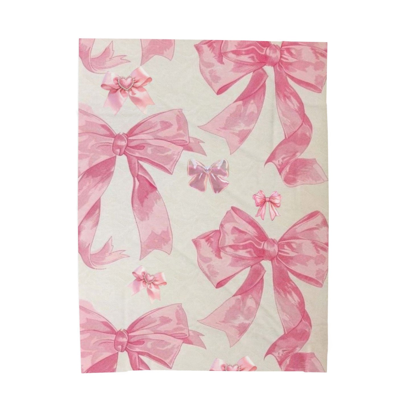 Chic Bow Design Velveteen Plush Blanket, Cozy Bedroom Decor, Pink Bow Throw for Kids, Nursery Gift, Soft Home Accessory