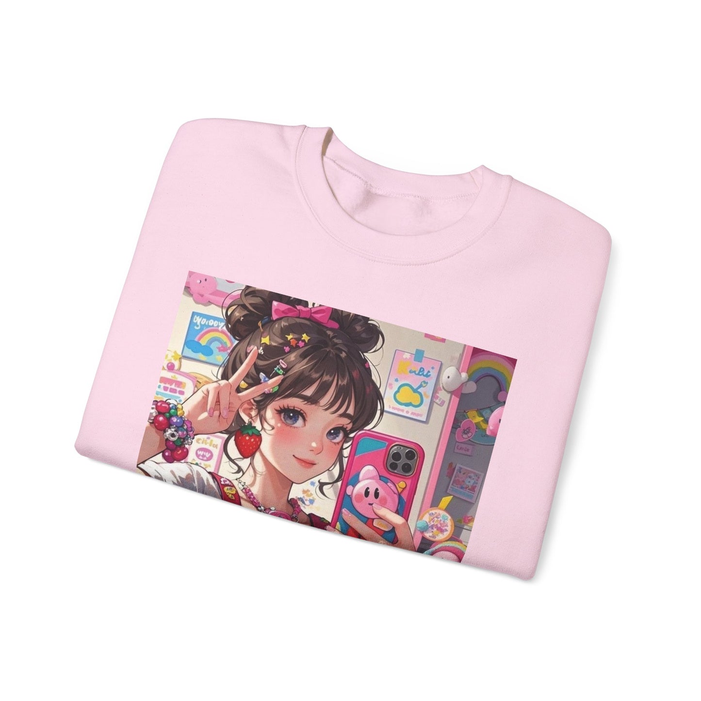 Cute Kawaii Selfie Sweatshirt, Cozy Unisex Crewneck, Perfect Gift for Anime Lovers, Casual Wear, Trendy Streetwear