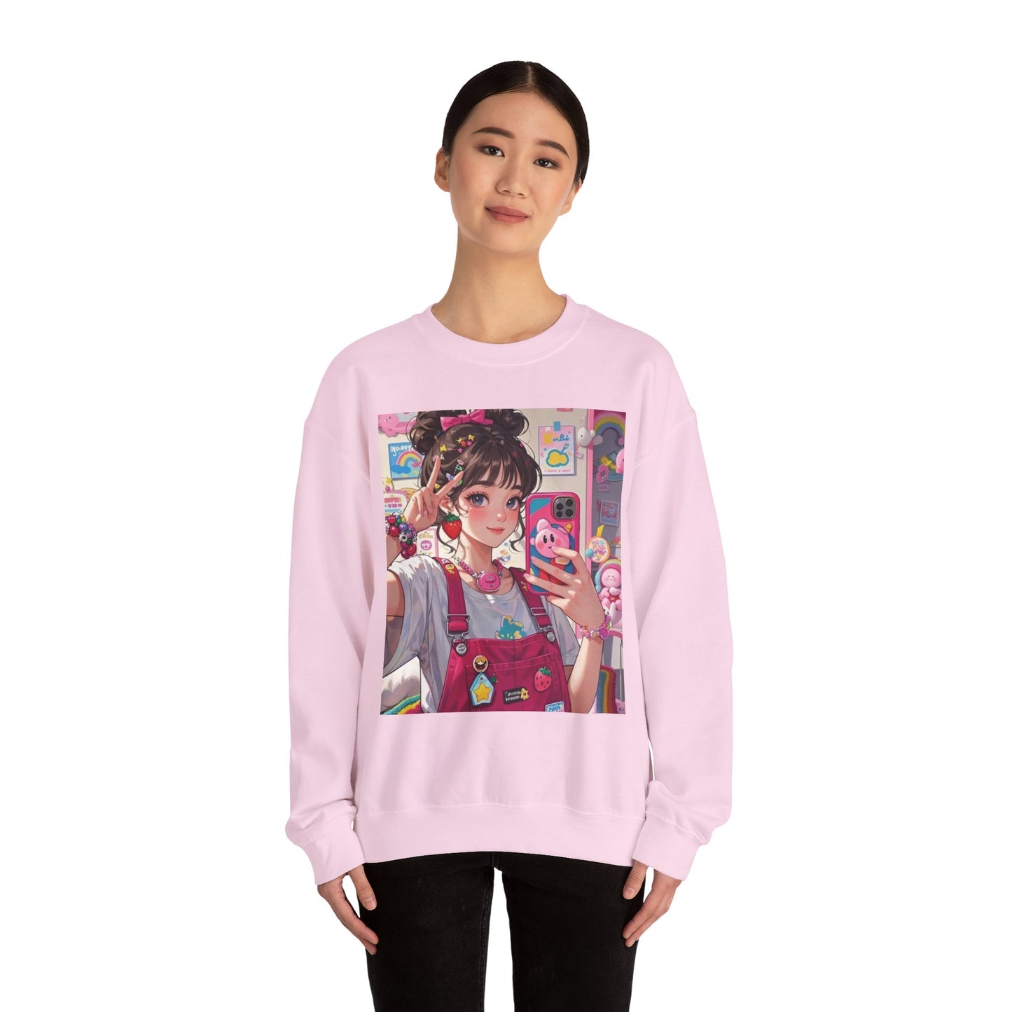 Cute Kawaii Selfie Sweatshirt, Cozy Unisex Crewneck, Perfect Gift for Anime Lovers, Casual Wear, Trendy Streetwear