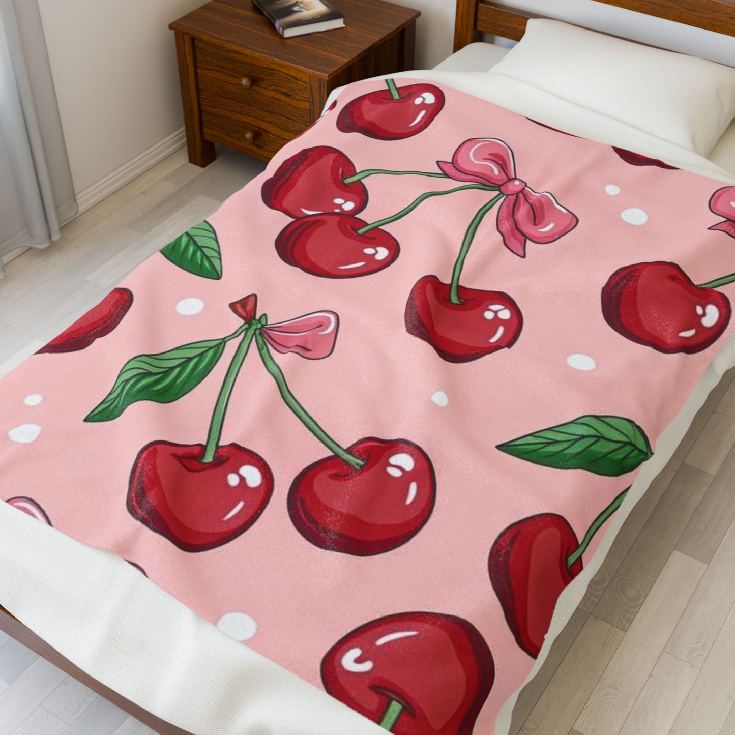 Cherry Blossom Velveteen Plush Blanket, Cozy Soft Throw, Cute Home Decor, Perfect Gift for Kids, Birthday & Holiday Essentials