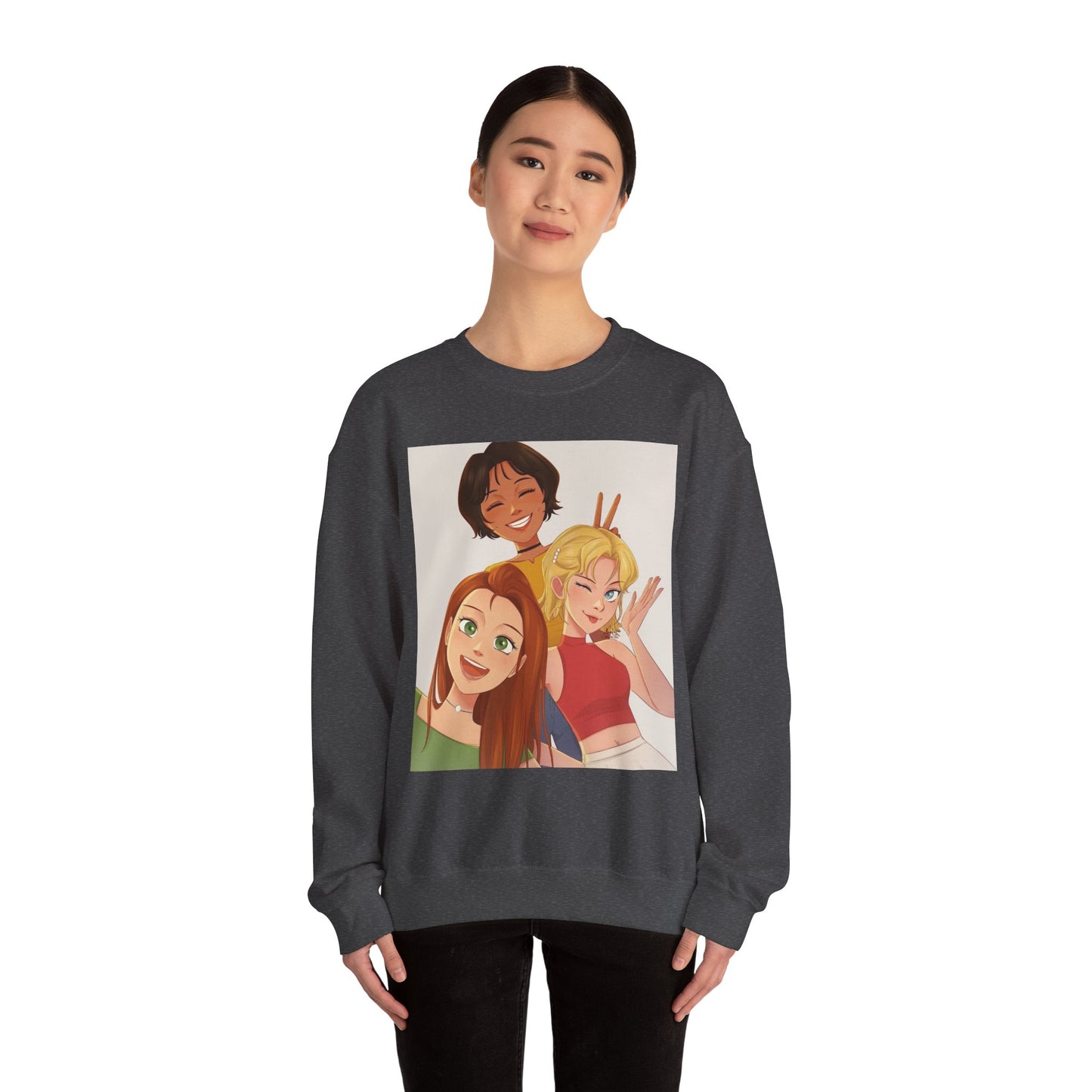Friendship Vibe Sweatshirt with Cartoon Design, Cozy Crewneck for Casual Outfits, Perfect Gift for Friends, Unisex Fashion, Everyday Wear