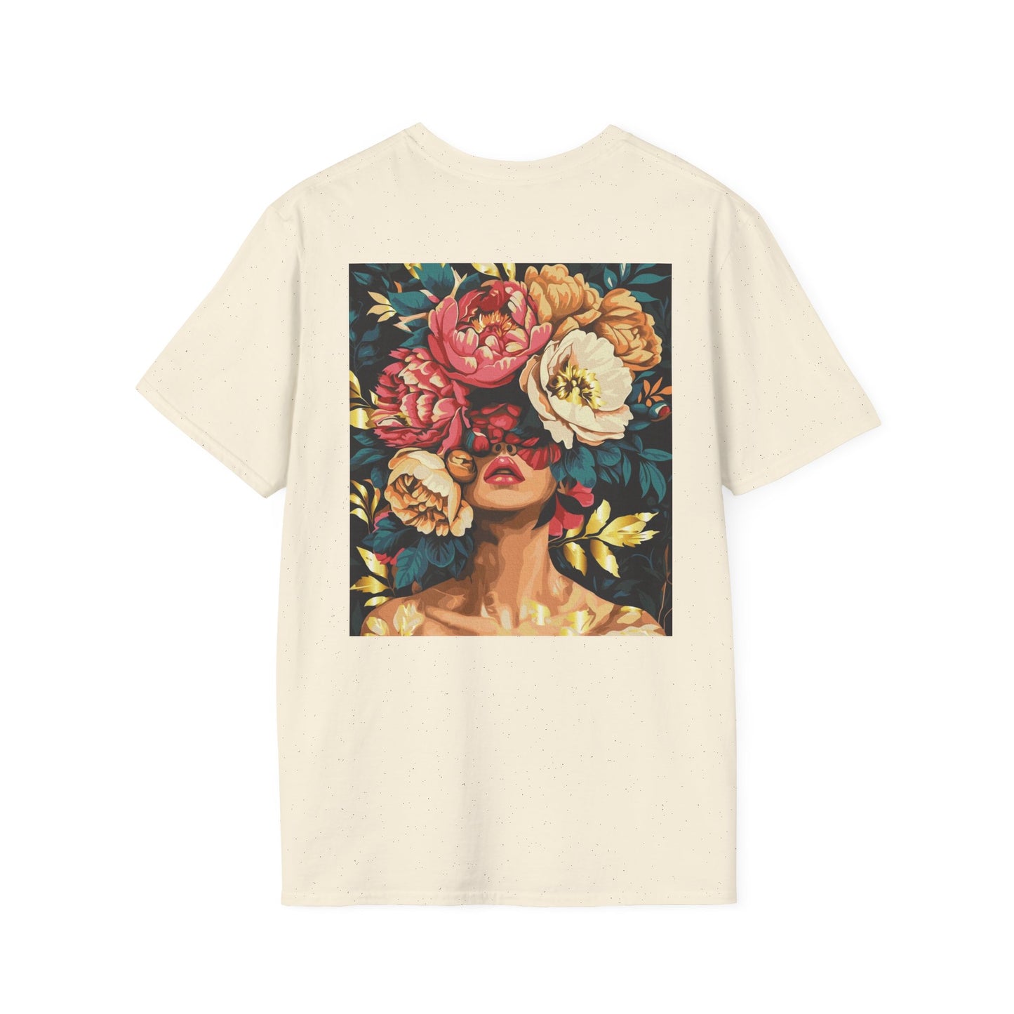 Floral Face Art T-Shirt, Unisex Softstyle Tee for Floral Lovers, Artistic Apparel, Gift for Her, Boho Aesthetic Wear