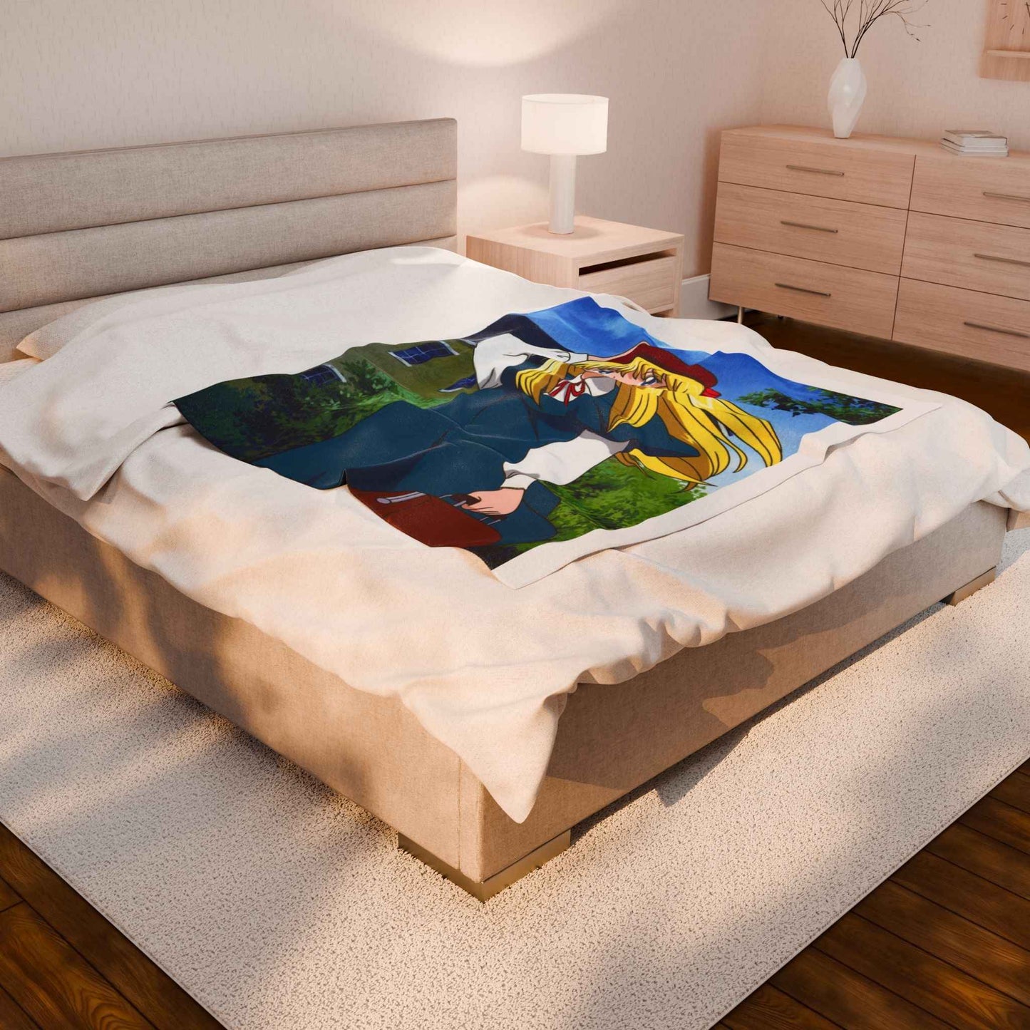 Anime-Inspired Velveteen Plush Blanket, Cozy Throw, Gift for Fans, Soft Blanket for All Seasons, Unique Home Decor, Perfect for Movie Night - I&B