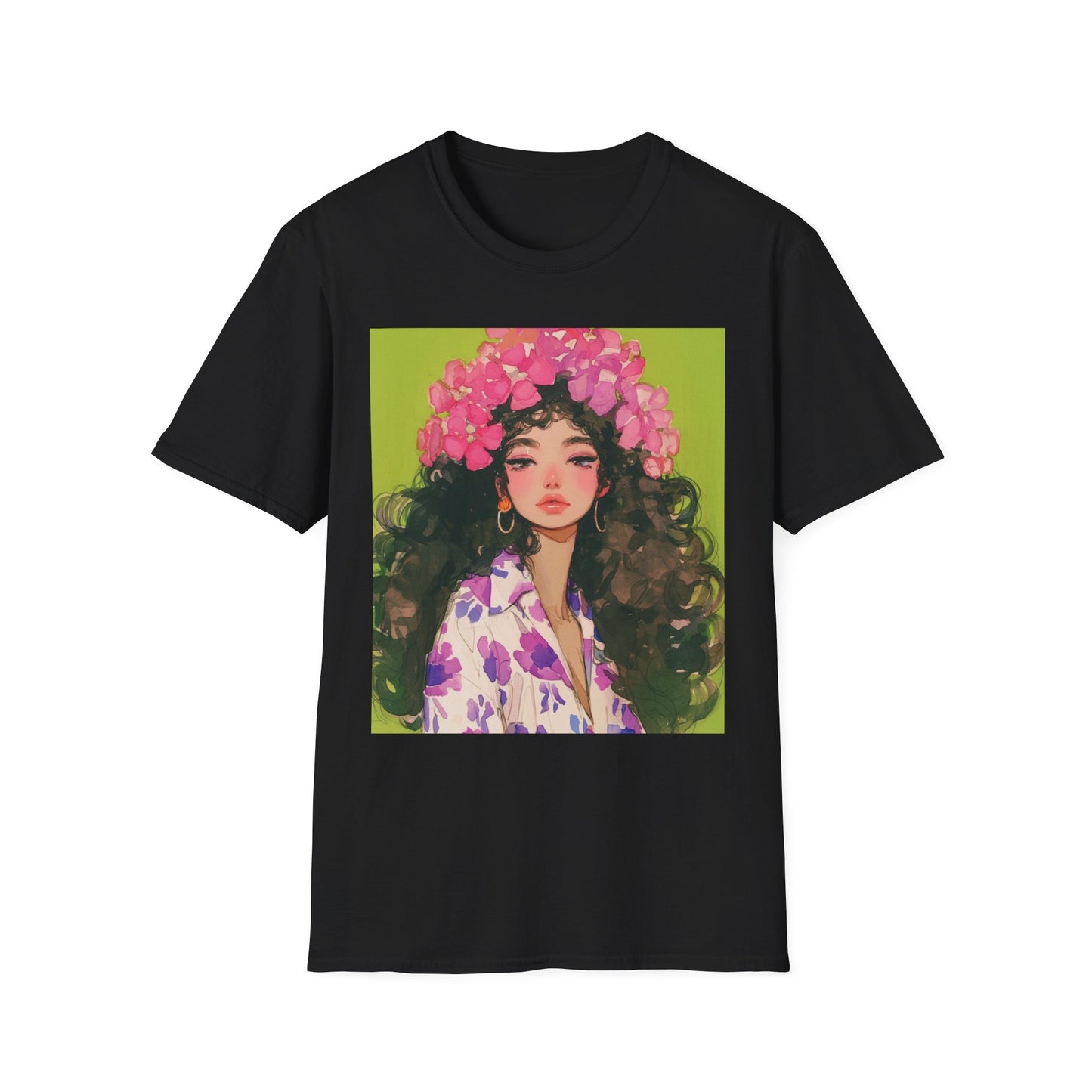 Floral Goddess Unisex Softstyle T-Shirt, Cute Graphic Tee, Nature Lover Gift, Casual Wear, Spring Fashion, Art Shirt
