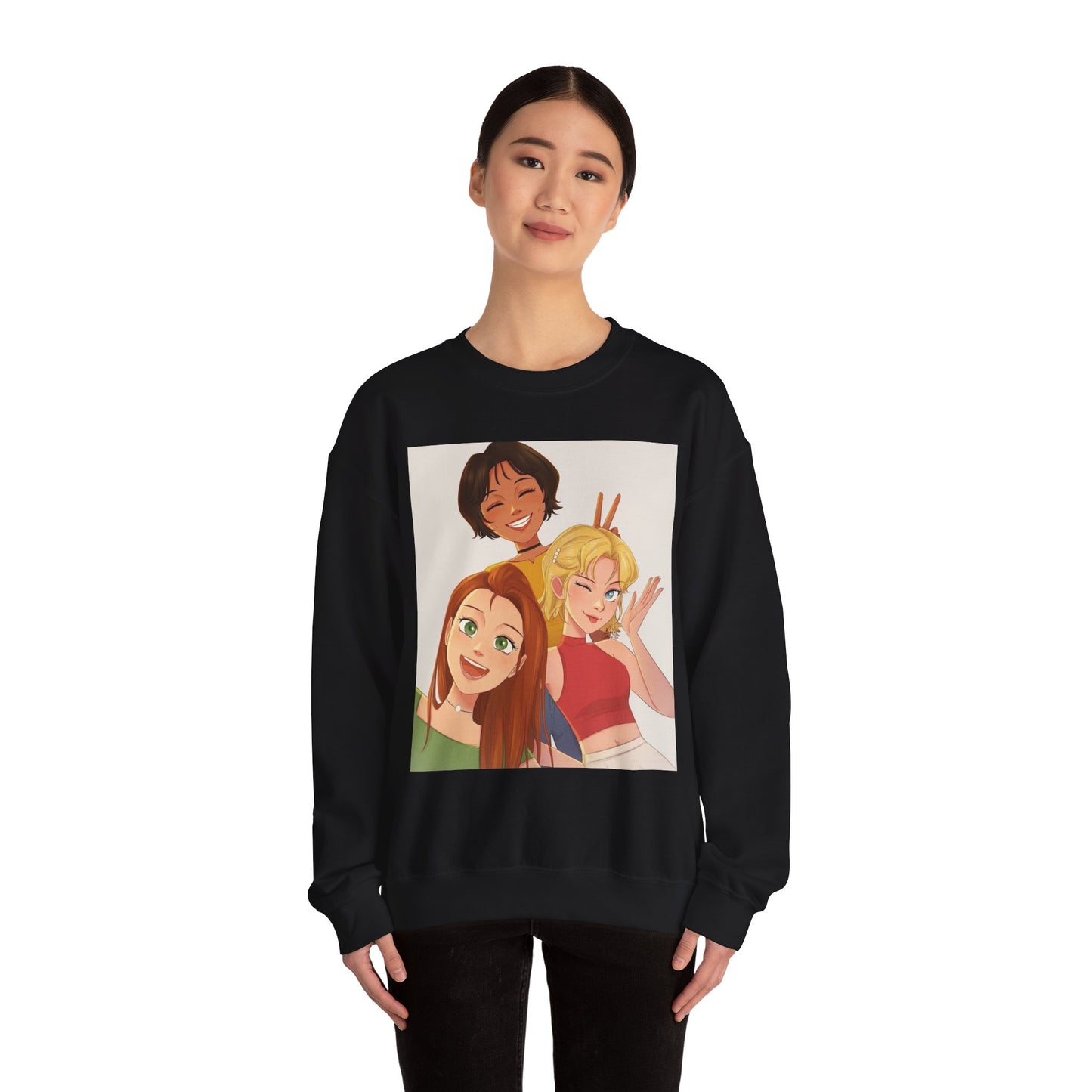 Friendship Vibe Sweatshirt with Cartoon Design, Cozy Crewneck for Casual Outfits, Perfect Gift for Friends, Unisex Fashion, Everyday Wear