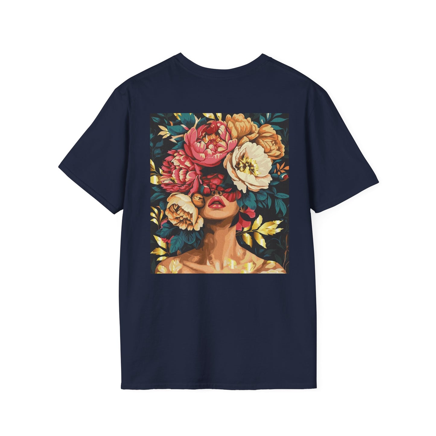 Floral Face Art T-Shirt, Unisex Softstyle Tee for Floral Lovers, Artistic Apparel, Gift for Her, Boho Aesthetic Wear