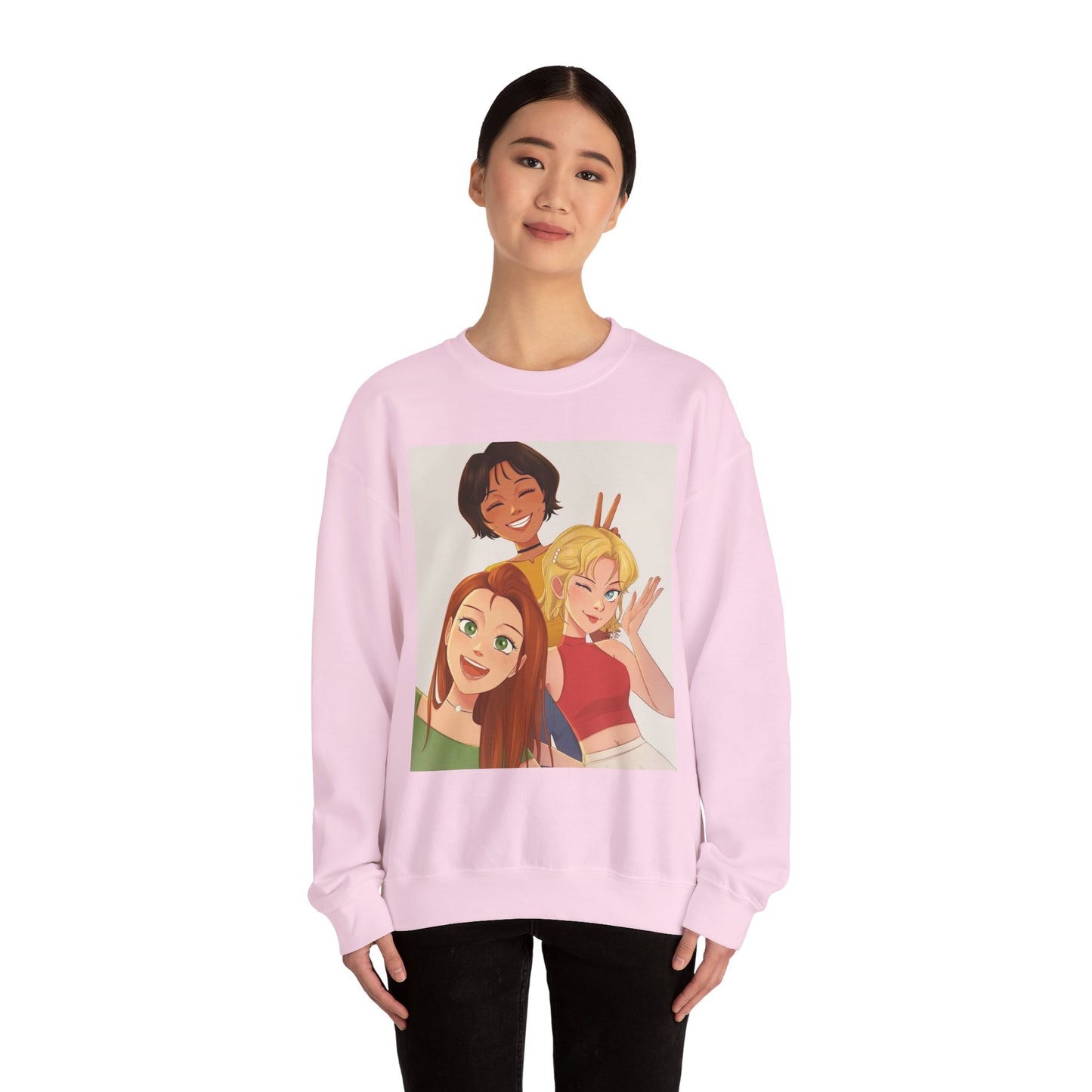 Friendship Vibe Sweatshirt with Cartoon Design, Cozy Crewneck for Casual Outfits, Perfect Gift for Friends, Unisex Fashion, Everyday Wear