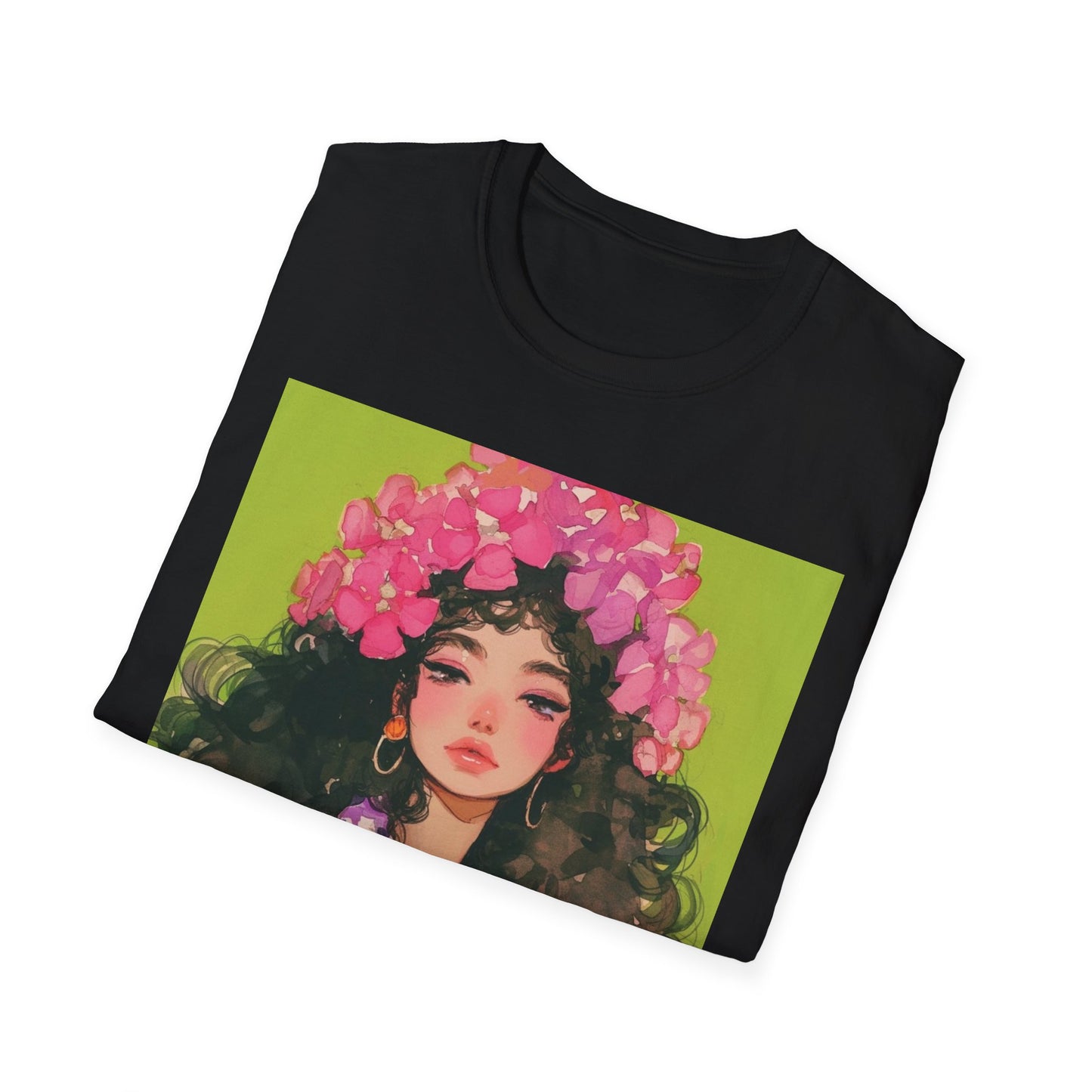 Floral Goddess Unisex Softstyle T-Shirt, Cute Graphic Tee, Nature Lover Gift, Casual Wear, Spring Fashion, Art Shirt