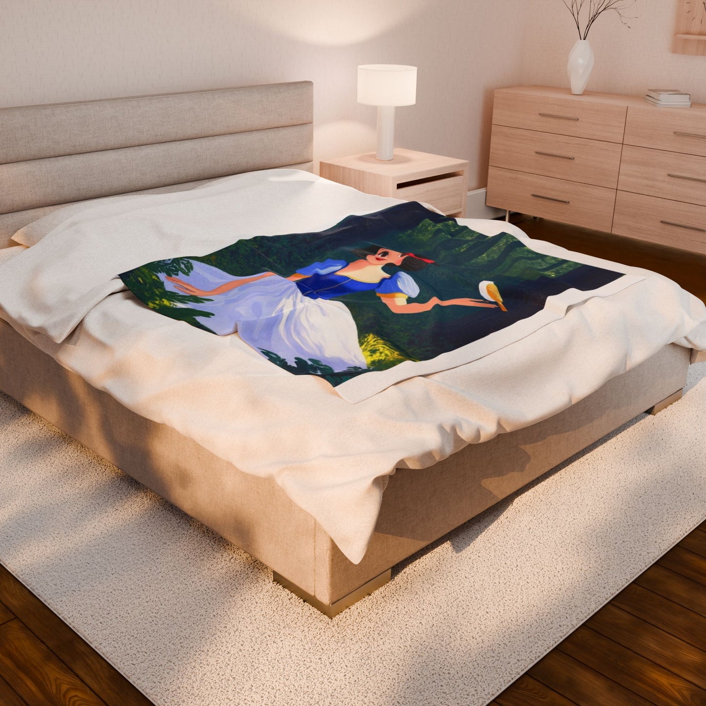 Snow White Velveteen Plush Blanket, Cozy Kids Blanket, Princess Nursery Decor, Disney Gift, Soft Throw Blanket