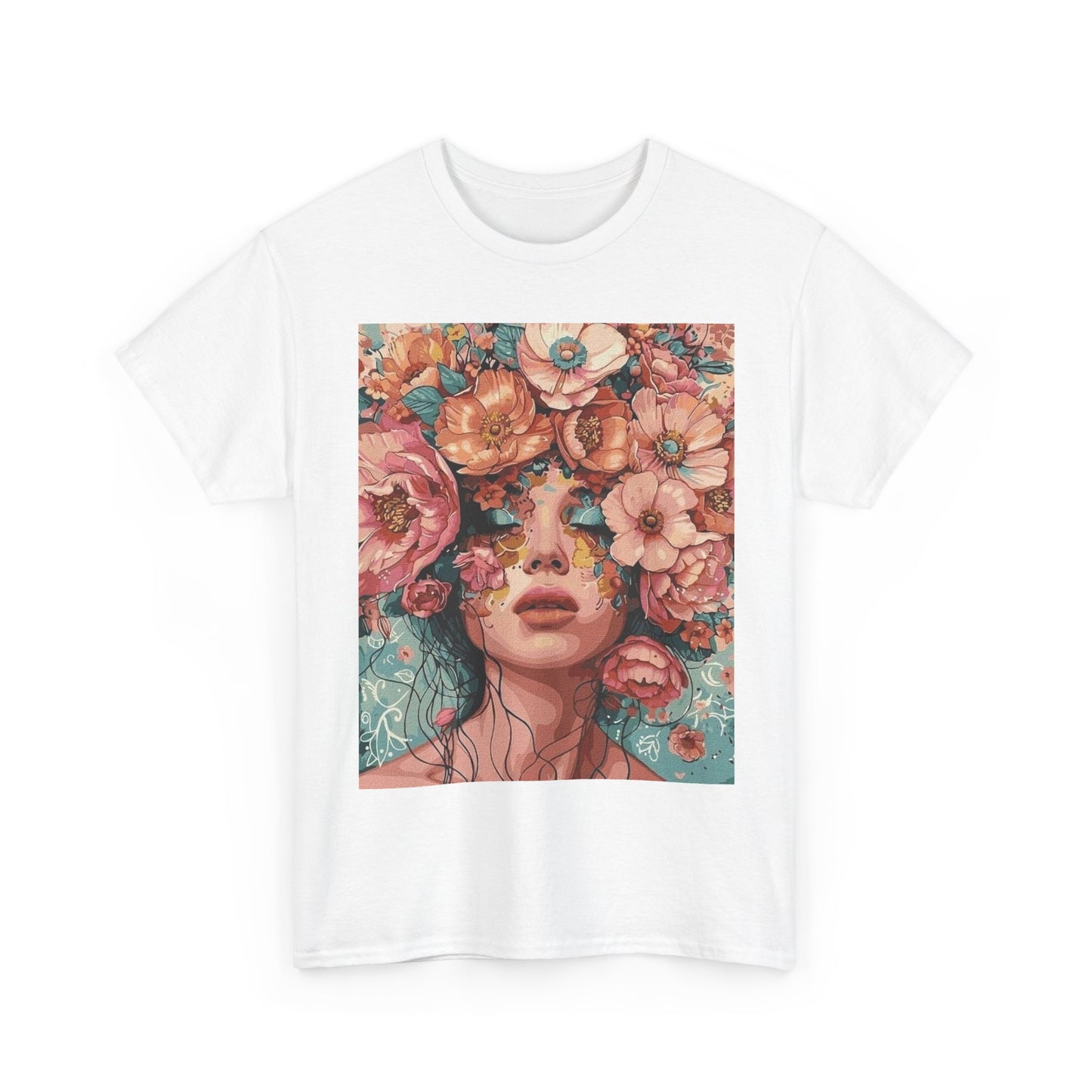 Floral Portrait Tee, Aesthetic Art T-Shirt, Boho Chic Top, Unique Gift for Her, Summer Vibes Apparel, Nature Lover Clothing