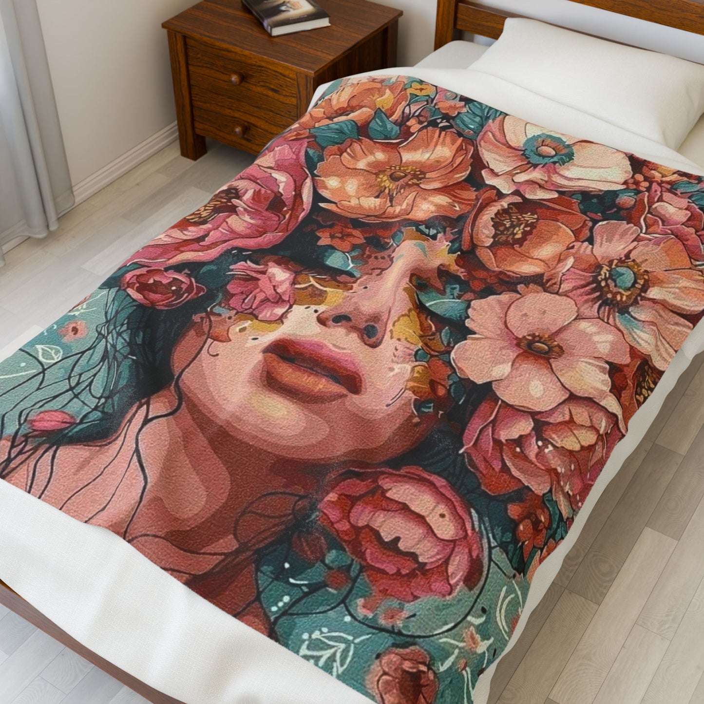 Floral Elegance Velveteen Plush Blanket, Cozy Home Decor, Gift for Her, Art Throw for Couch, Perfect for All Seasons