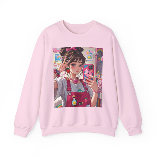 Cute Kawaii Selfie Sweatshirt, Cozy Unisex Crewneck, Perfect Gift for Anime Lovers, Casual Wear, Trendy Streetwear