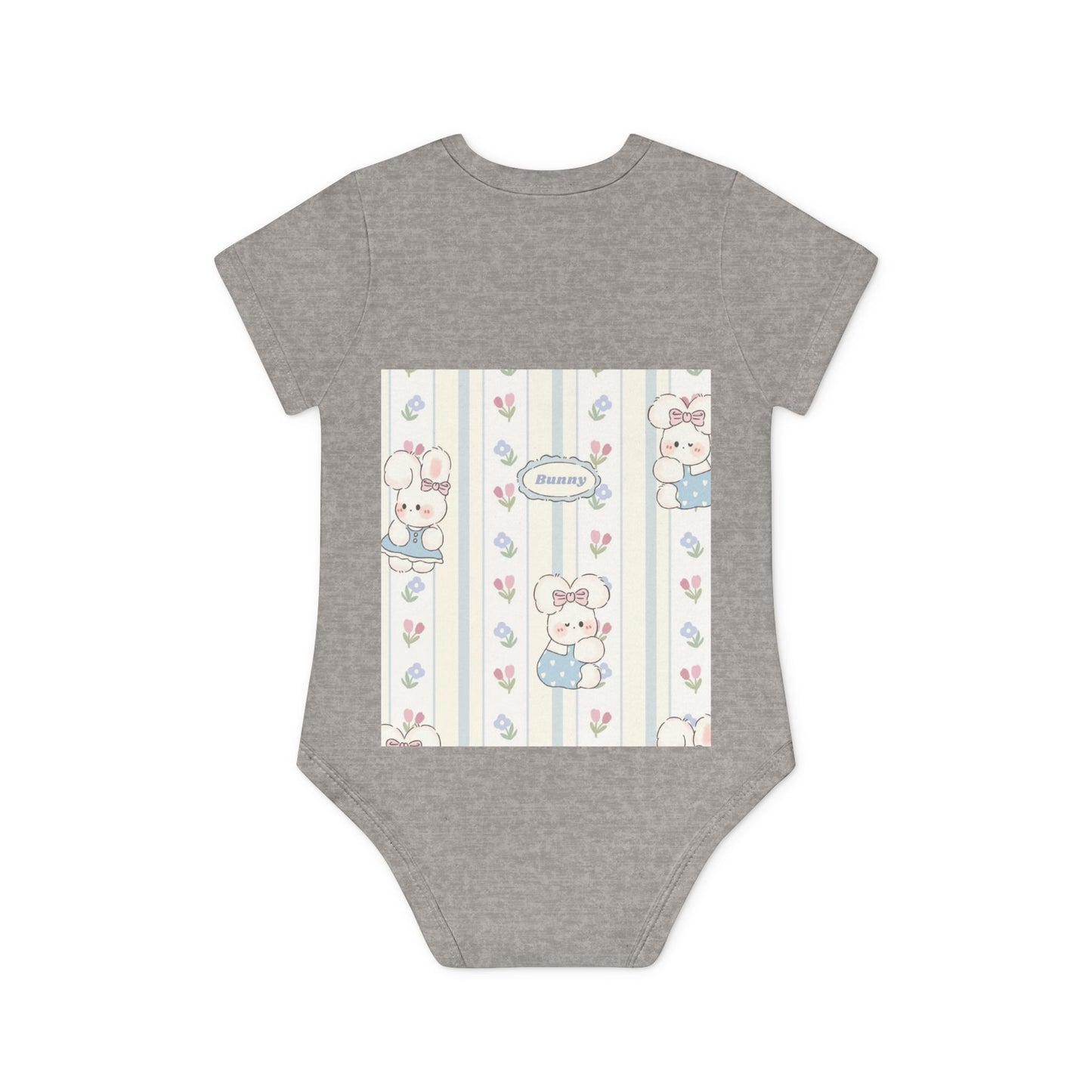 Baby Bodysuit — Pastel Teddy Stripe Organic Short Sleeve Onesie ("Welcome")