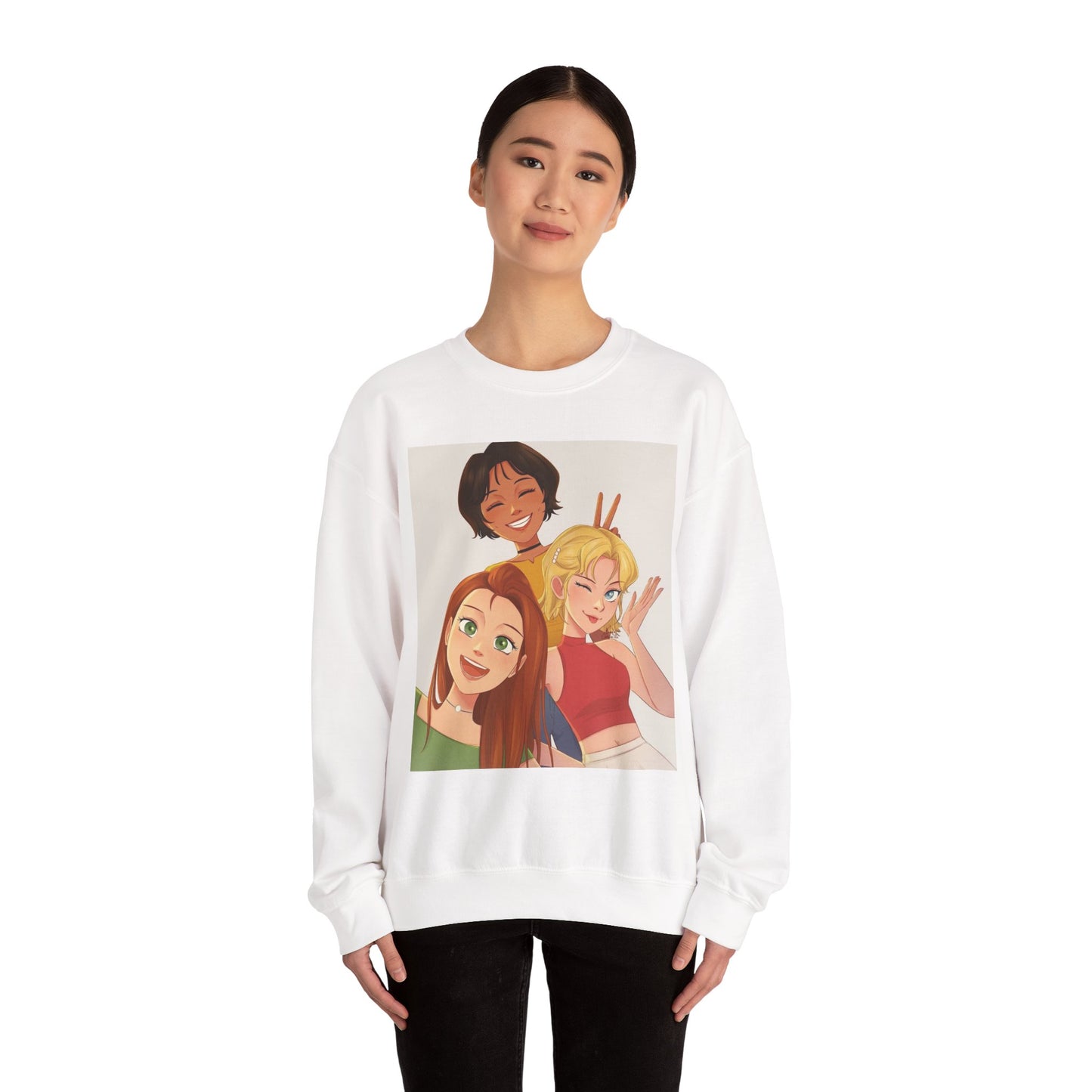 Friendship Vibe Sweatshirt with Cartoon Design, Cozy Crewneck for Casual Outfits, Perfect Gift for Friends, Unisex Fashion, Everyday Wear