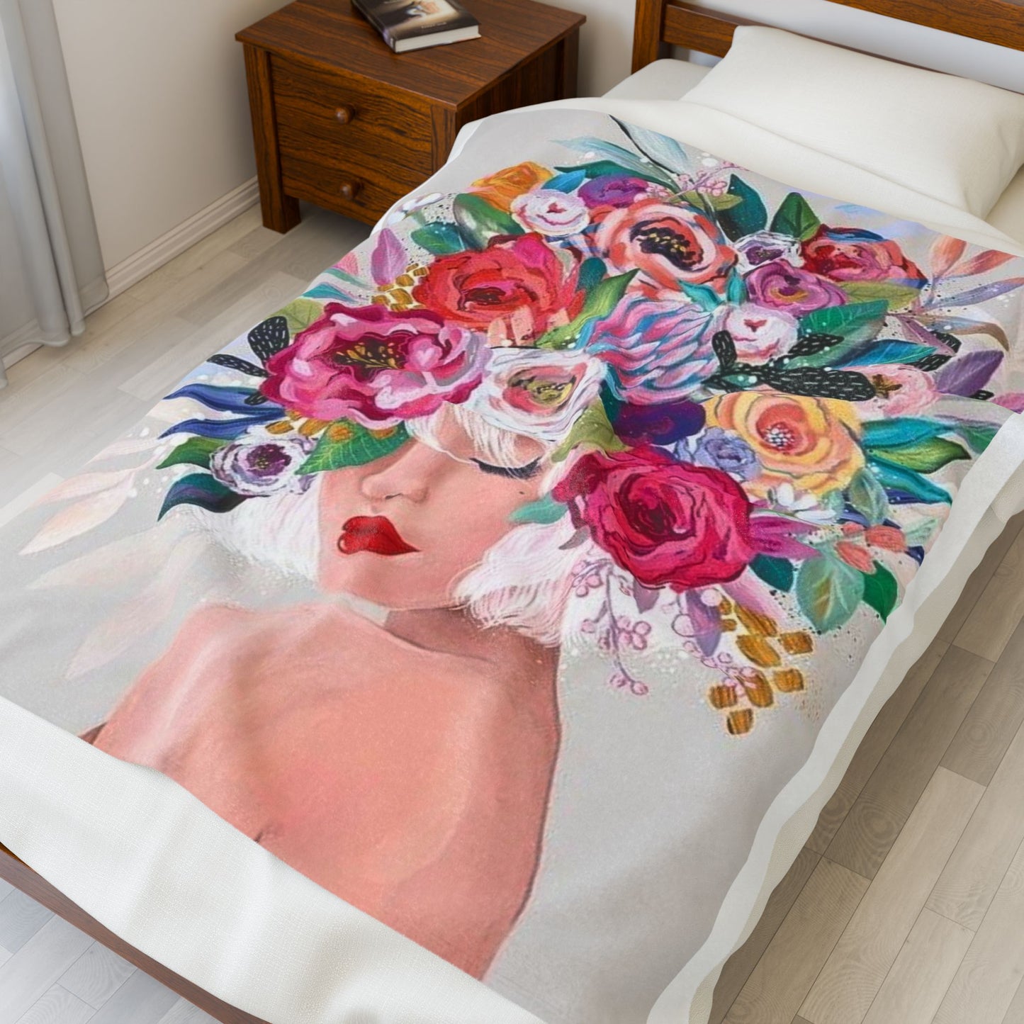 Floral Velvet Blanket - Cozy Home Decor, Gift for Her, Throw for Relaxation, Mother's Day, Spring Comfort