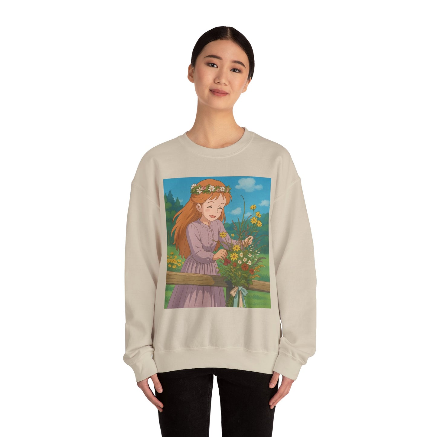 Whimsical Floral Crewneck Sweatshirt | Cozy Gift, Casual Wear, Spring Fashion, Anime Inspired, Nature Lover Sweatshirt