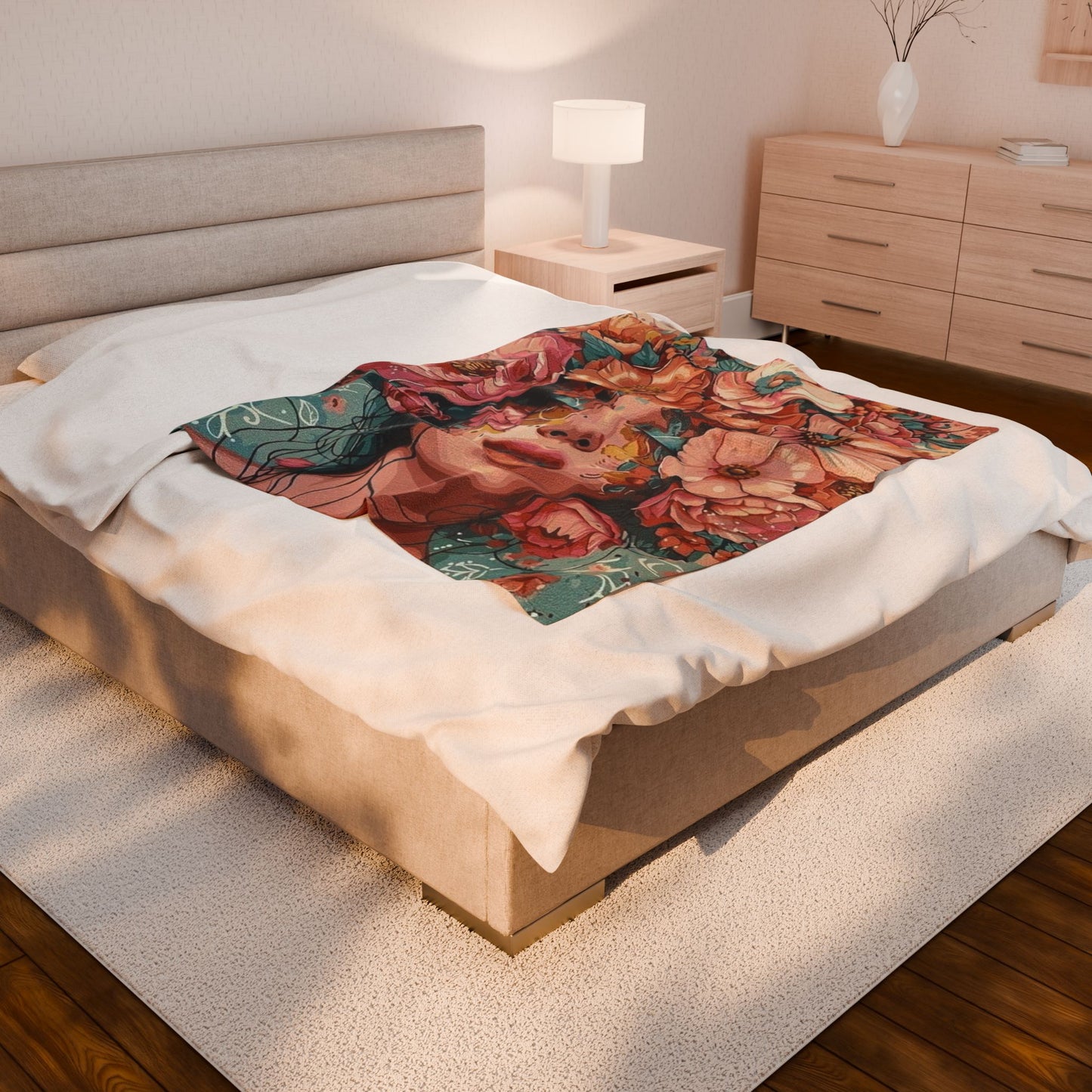 Floral Elegance Velveteen Plush Blanket, Cozy Home Decor, Gift for Her, Art Throw for Couch, Perfect for All Seasons