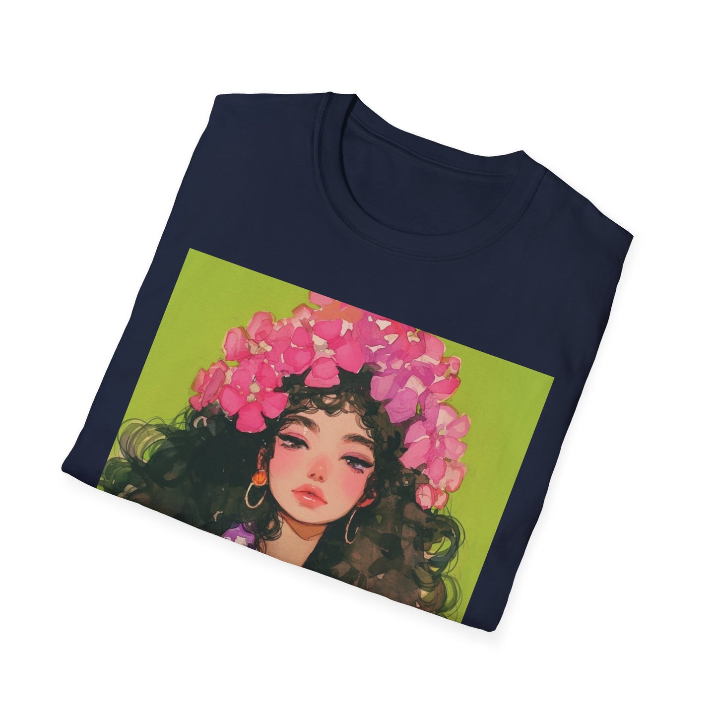 Floral Goddess Unisex Softstyle T-Shirt, Cute Graphic Tee, Nature Lover Gift, Casual Wear, Spring Fashion, Art Shirt