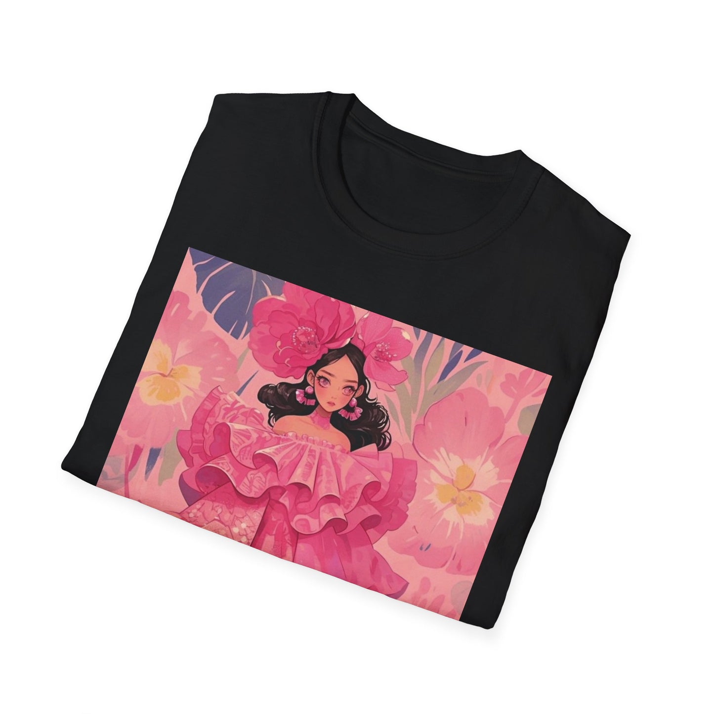 Flower Girl Artwork Unisex Softstyle T-Shirt, Cute Graphic Tee, Gift for Her, Casual Wear, Spring Fashion, Artist Design