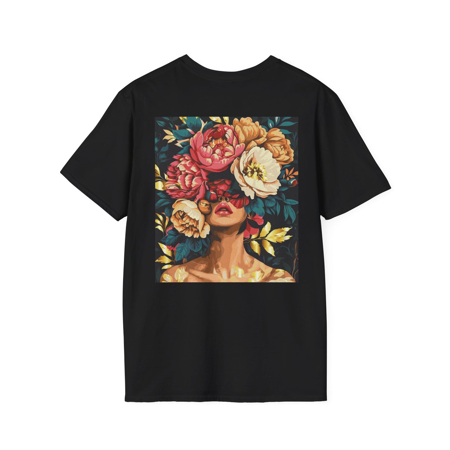 Floral Face Art T-Shirt, Unisex Softstyle Tee for Floral Lovers, Artistic Apparel, Gift for Her, Boho Aesthetic Wear