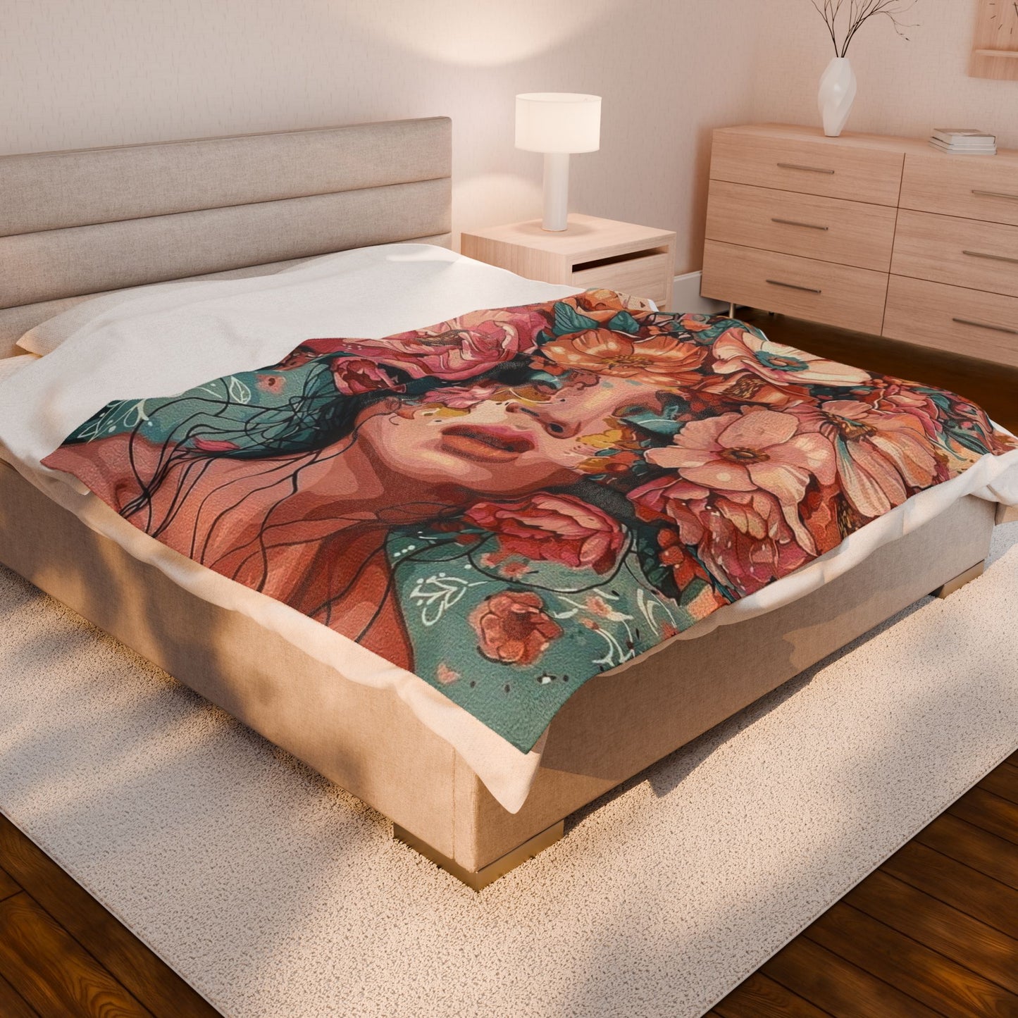 Floral Elegance Velveteen Plush Blanket, Cozy Home Decor, Gift for Her, Art Throw for Couch, Perfect for All Seasons