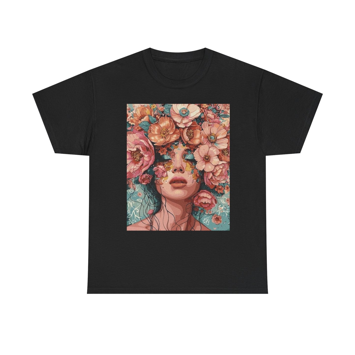Floral Portrait Tee, Aesthetic Art T-Shirt, Boho Chic Top, Unique Gift for Her, Summer Vibes Apparel, Nature Lover Clothing