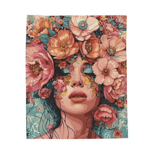 Floral Elegance Velveteen Plush Blanket, Cozy Home Decor, Gift for Her, Art Throw for Couch, Perfect for All Seasons