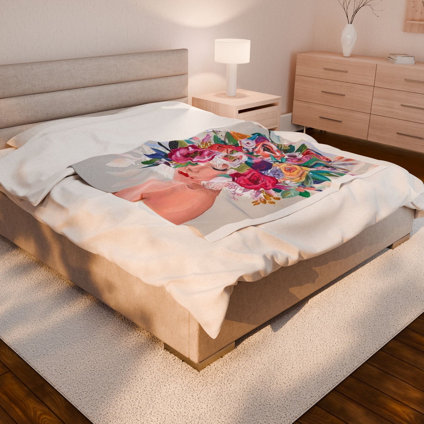 Floral Velvet Blanket - Cozy Home Decor, Gift for Her, Throw for Relaxation, Mother's Day, Spring Comfort