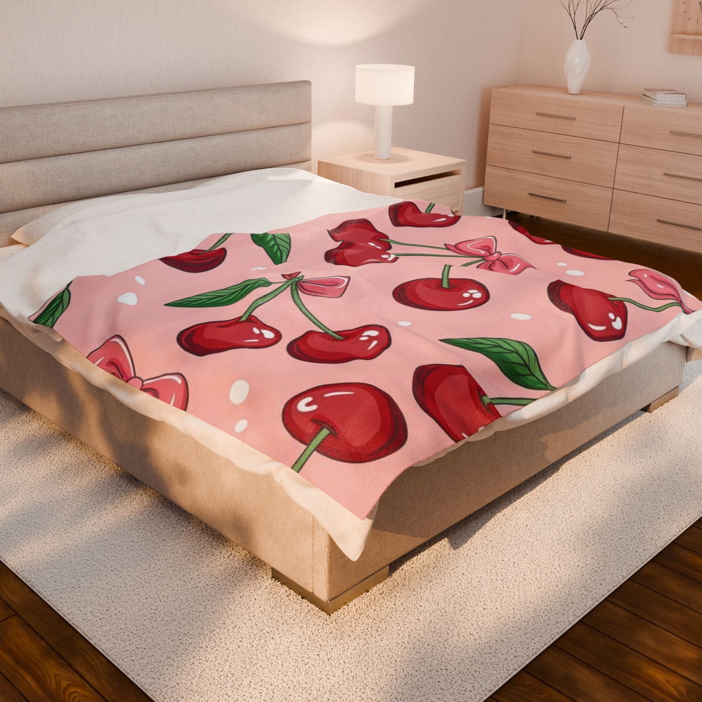 Cherry Blossom Velveteen Plush Blanket, Cozy Soft Throw, Cute Home Decor, Perfect Gift for Kids, Birthday & Holiday Essentials