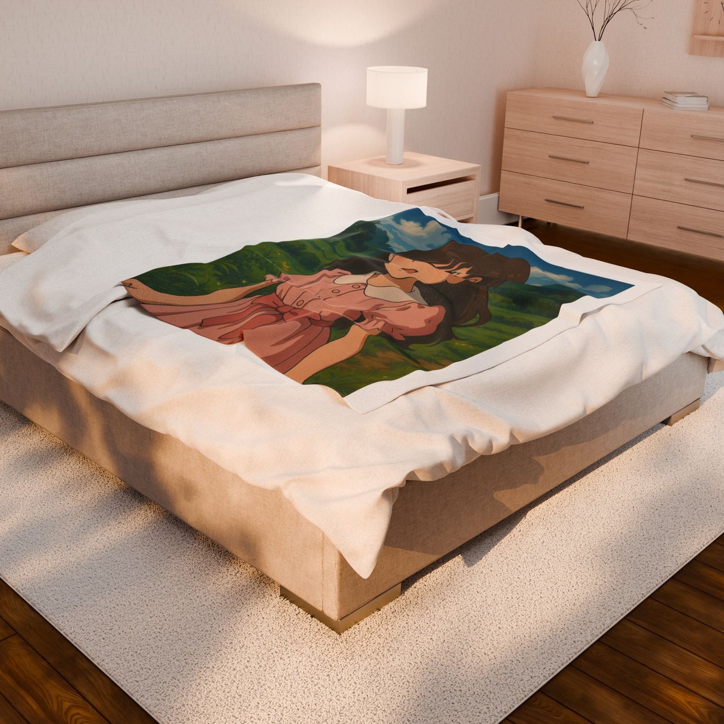 Charming Anime-Inspired Velveteen Plush Blanket for Cozy Comfort, Gifts for Anime Lovers, Soft Throw Blanket, Bed Décor, Cute Home Accessory