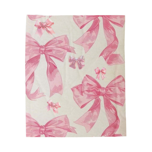 Chic Bow Design Velveteen Plush Blanket, Cozy Bedroom Decor, Pink Bow Throw for Kids, Nursery Gift, Soft Home Accessory
