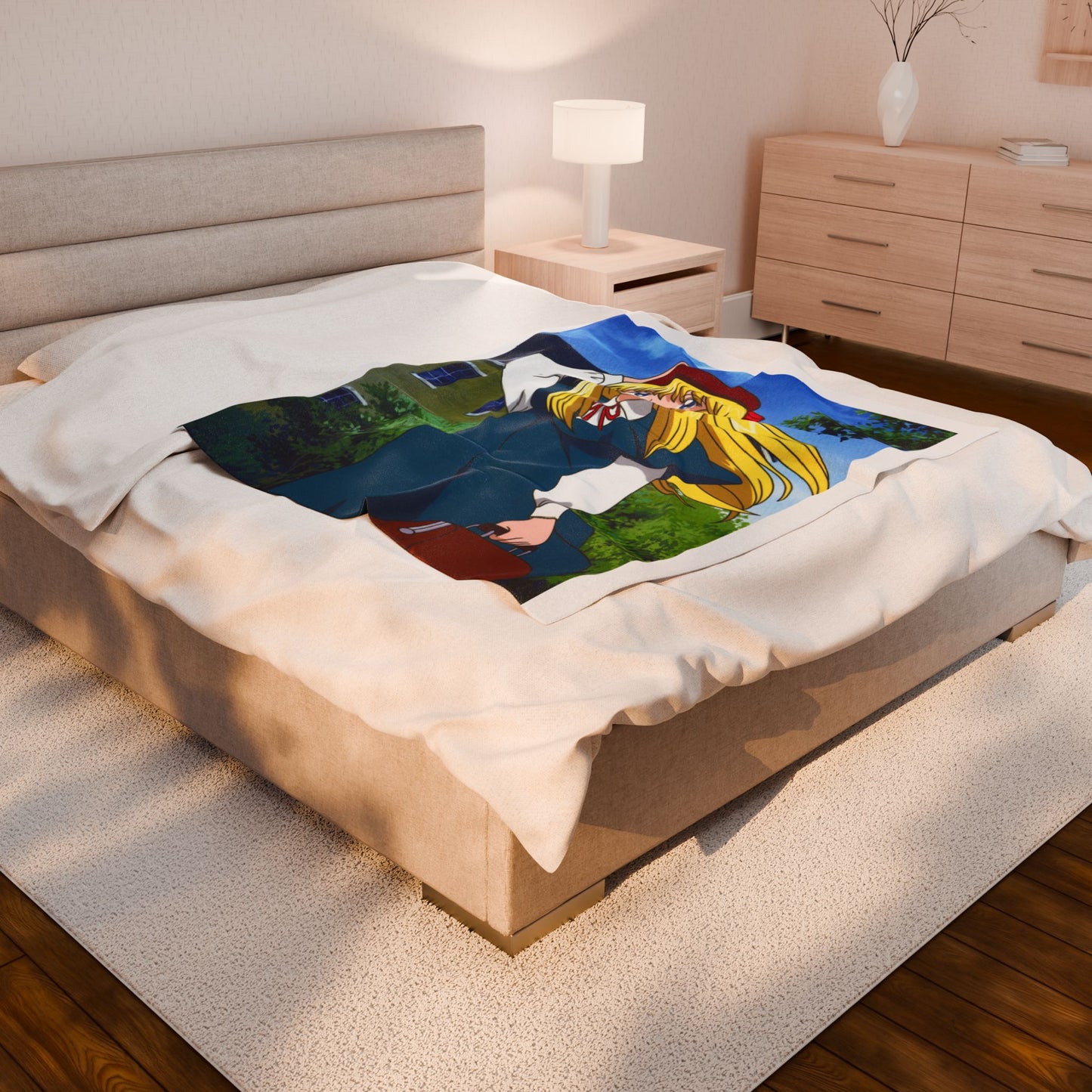 Anime-Inspired Velveteen Plush Blanket, Cozy Throw, Gift for Fans, Soft Blanket for All Seasons, Unique Home Decor, Perfect for Movie Night