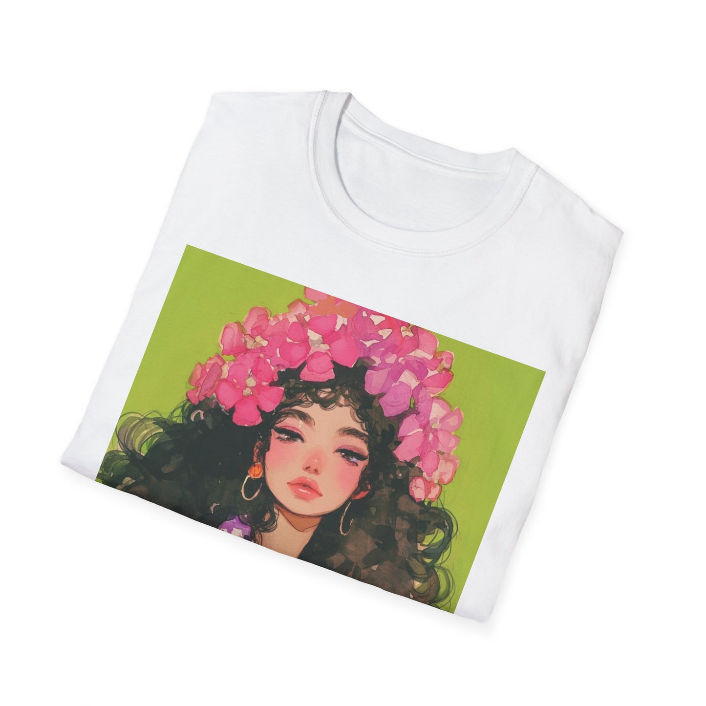 Floral Goddess Unisex Softstyle T-Shirt, Cute Graphic Tee, Nature Lover Gift, Casual Wear, Spring Fashion, Art Shirt