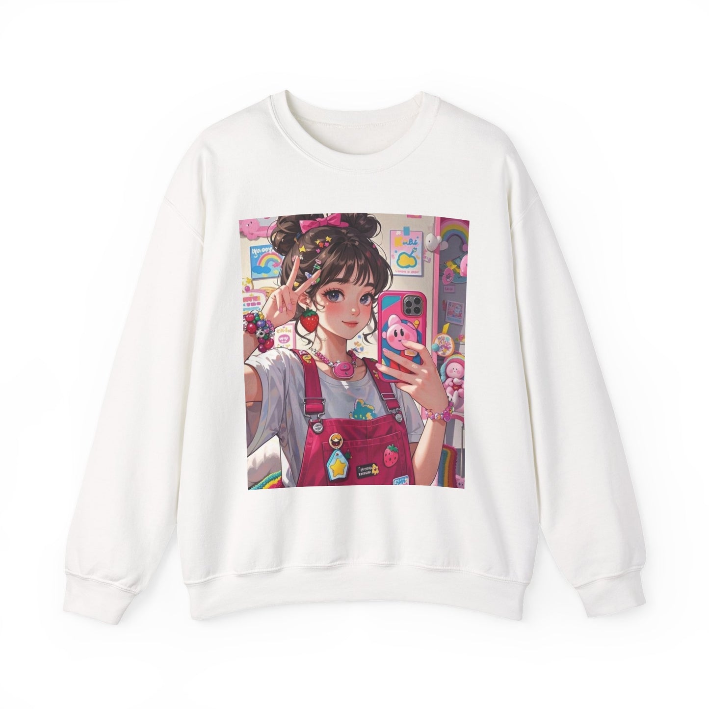 Cute Kawaii Selfie Sweatshirt, Cozy Unisex Crewneck, Perfect Gift for Anime Lovers, Casual Wear, Trendy Streetwear