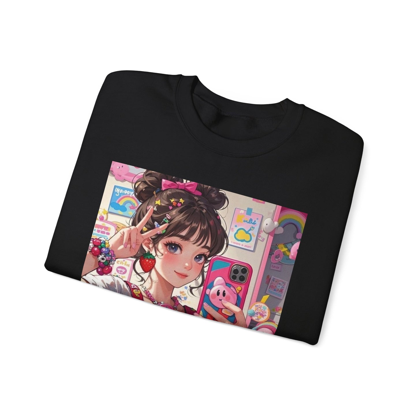 Cute Kawaii Selfie Sweatshirt, Cozy Unisex Crewneck, Perfect Gift for Anime Lovers, Casual Wear, Trendy Streetwear