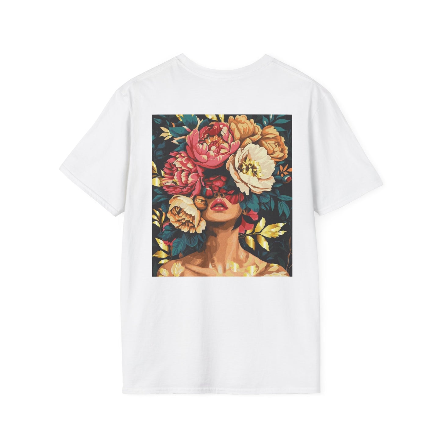 Floral Face Art T-Shirt, Unisex Softstyle Tee for Floral Lovers, Artistic Apparel, Gift for Her, Boho Aesthetic Wear