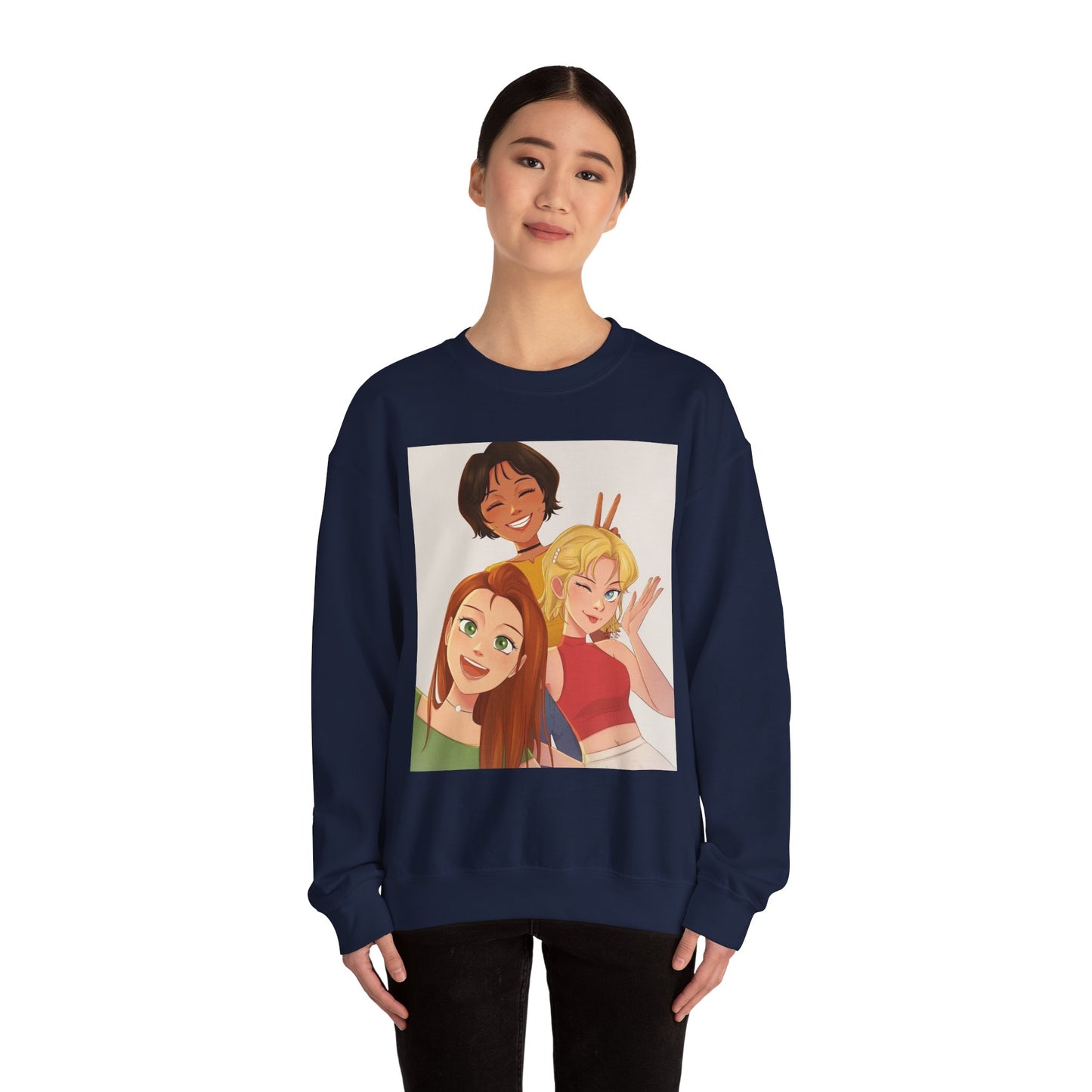 Friendship Vibe Sweatshirt with Cartoon Design, Cozy Crewneck for Casual Outfits, Perfect Gift for Friends, Unisex Fashion, Everyday Wear