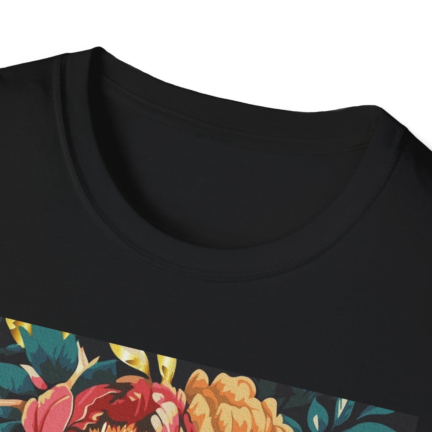 Floral Face Art T-Shirt, Unisex Softstyle Tee for Floral Lovers, Artistic Apparel, Gift for Her, Boho Aesthetic Wear