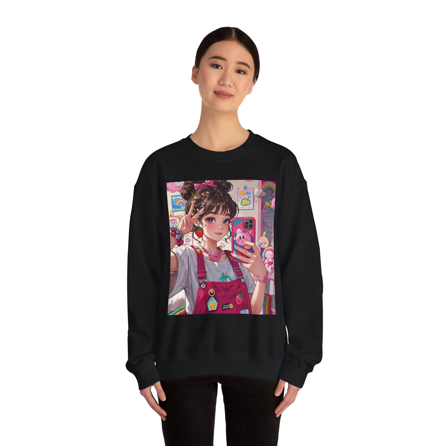 Cute Kawaii Selfie Sweatshirt, Cozy Unisex Crewneck, Perfect Gift for Anime Lovers, Casual Wear, Trendy Streetwear