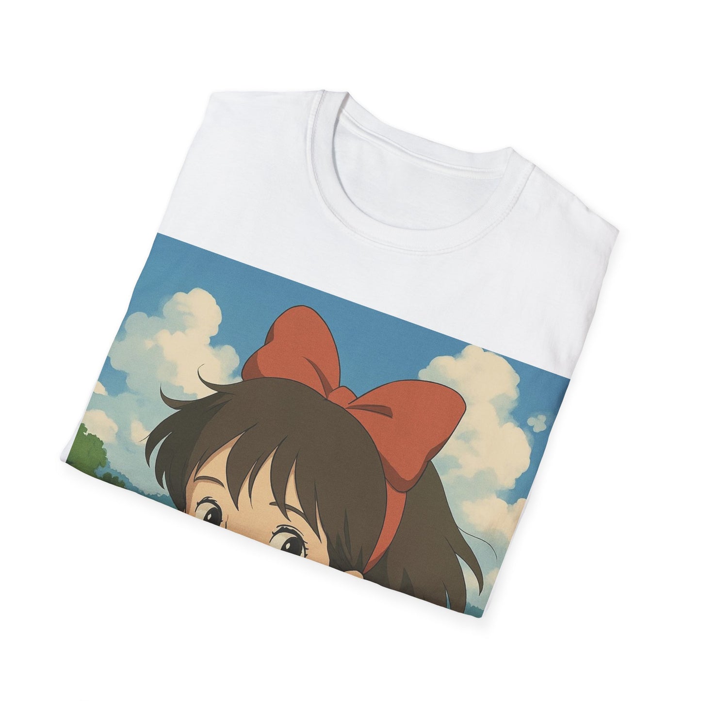 Cute Character Softstyle T-Shirt with Bow | Anime Fan Apparel, Gift for Friends, Casual Wear, Soft Cotton Tee, Birthday Gift