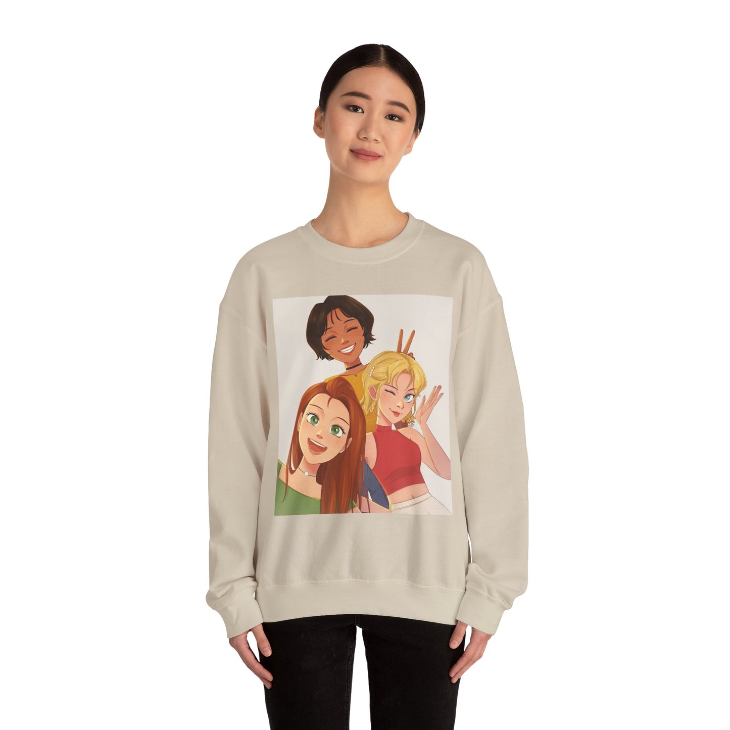 Friendship Vibe Sweatshirt with Cartoon Design, Cozy Crewneck for Casual Outfits, Perfect Gift for Friends, Unisex Fashion, Everyday Wear