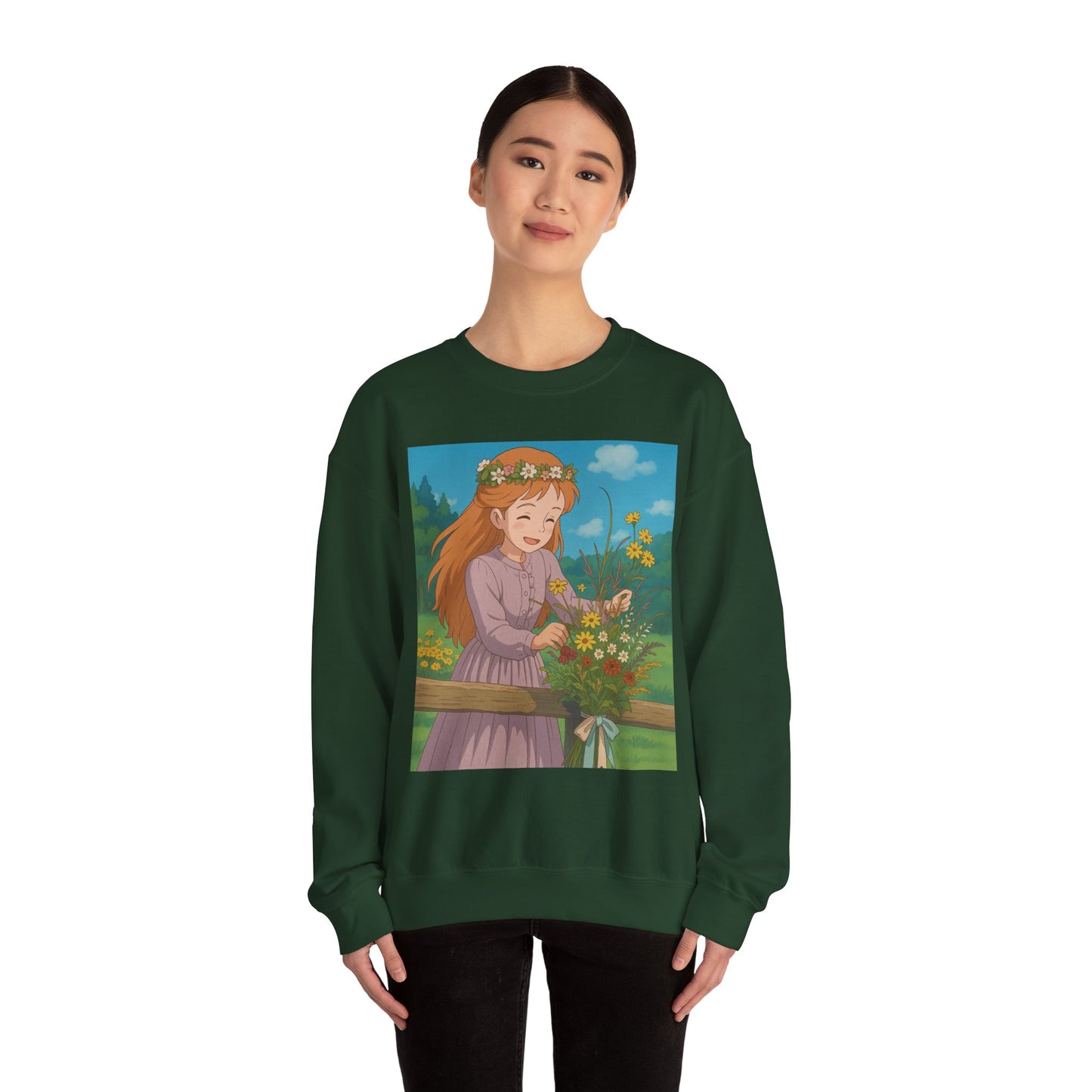 Whimsical Floral Crewneck Sweatshirt | Cozy Gift, Casual Wear, Spring Fashion, Anime Inspired, Nature Lover Sweatshirt