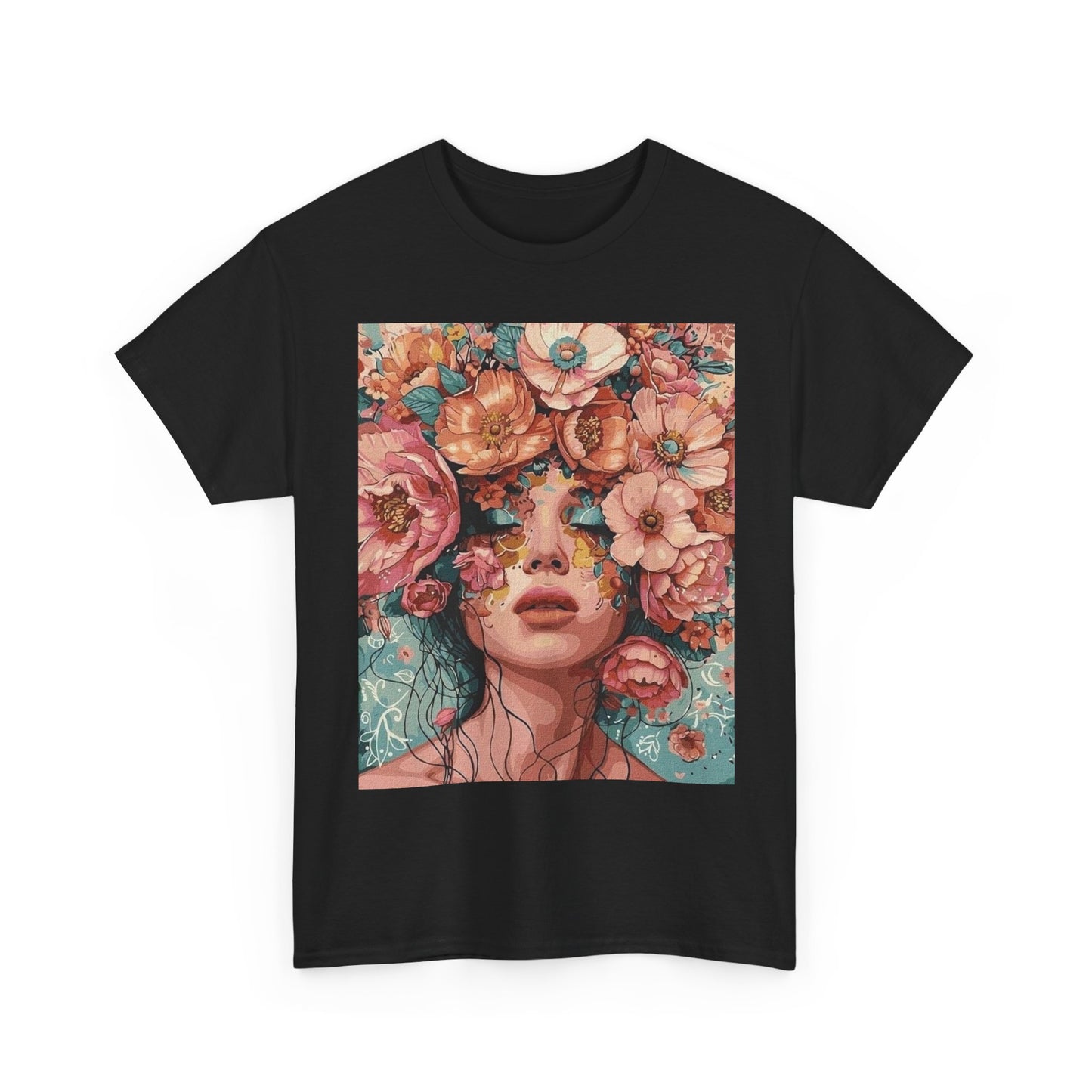 Floral Portrait Tee, Aesthetic Art T-Shirt, Boho Chic Top, Unique Gift for Her, Summer Vibes Apparel, Nature Lover Clothing