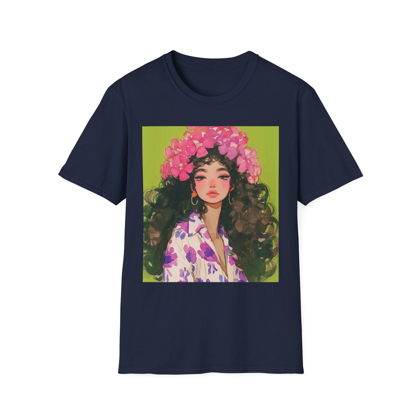 Floral Goddess Unisex Softstyle T-Shirt, Cute Graphic Tee, Nature Lover Gift, Casual Wear, Spring Fashion, Art Shirt