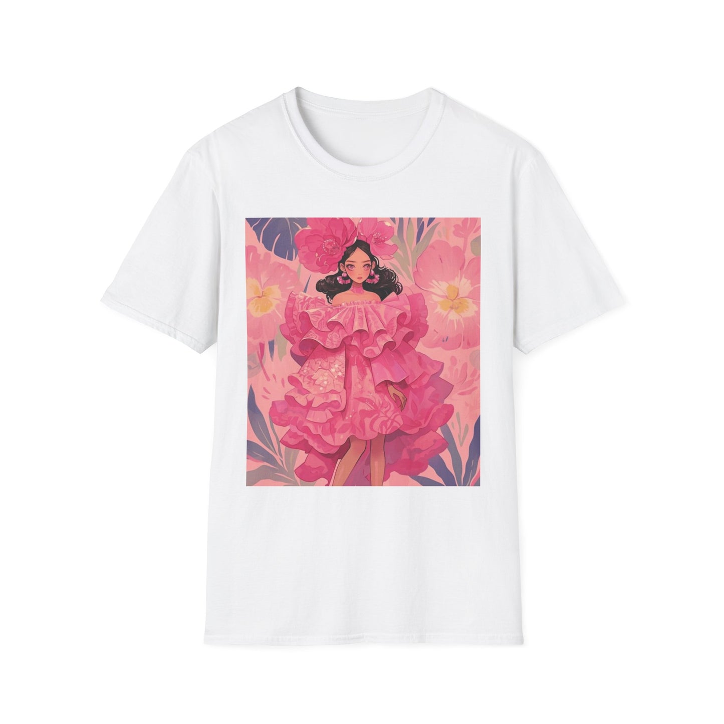 Flower Girl Artwork Unisex Softstyle T-Shirt, Cute Graphic Tee, Gift for Her, Casual Wear, Spring Fashion, Artist Design