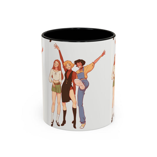 Empowering Friendship Coffee Mug, Fun Gift for Women, Vintage Vibe, Stackable Ceramic Mug, Stylish Kitchen Decor