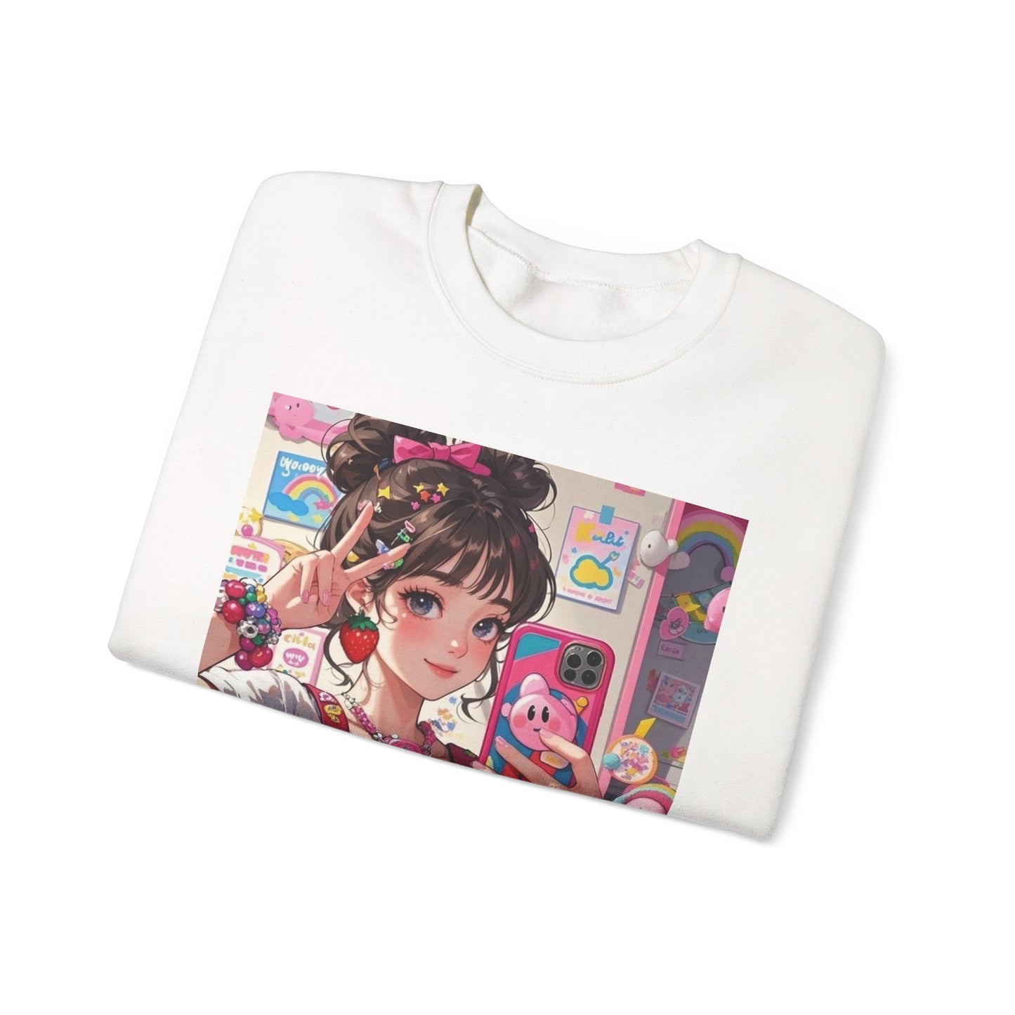 Cute Kawaii Selfie Sweatshirt, Cozy Unisex Crewneck, Perfect Gift for Anime Lovers, Casual Wear, Trendy Streetwear