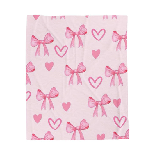 Cute Pink Bow Velveteen Plush Blanket | Cozy Throw for Kids, Nursery Decor, Birthday Gift, Valentine's Day, Home Styling