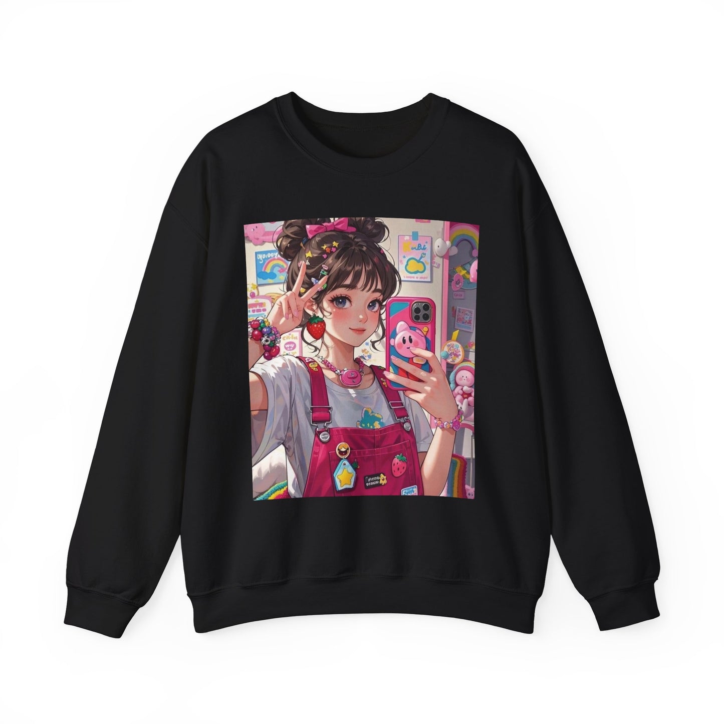 Cute Kawaii Selfie Sweatshirt, Cozy Unisex Crewneck, Perfect Gift for Anime Lovers, Casual Wear, Trendy Streetwear