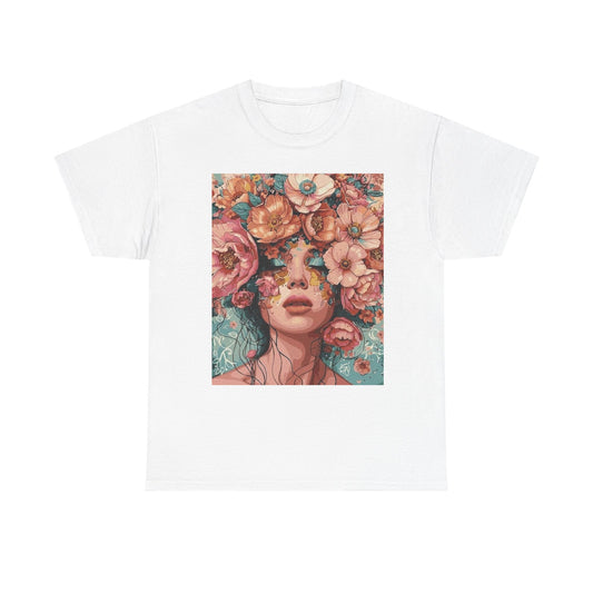 Floral Portrait Tee, Aesthetic Art T-Shirt, Boho Chic Top, Unique Gift for Her, Summer Vibes Apparel, Nature Lover Clothing
